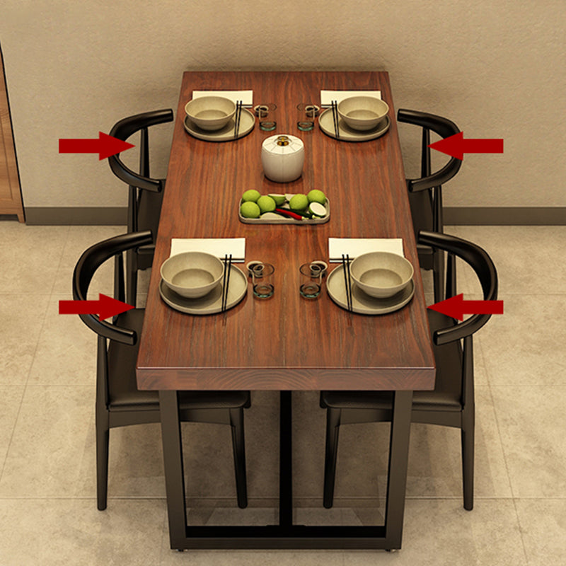 Rectangle Industrial Brown Dining Table Solid Wood and Metal Trestle Base Dining Table