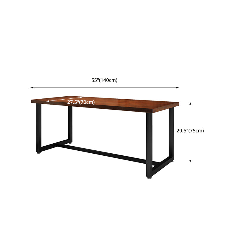 Rectangle Industrial Brown Dining Table Solid Wood and Metal Trestle Base Dining Table