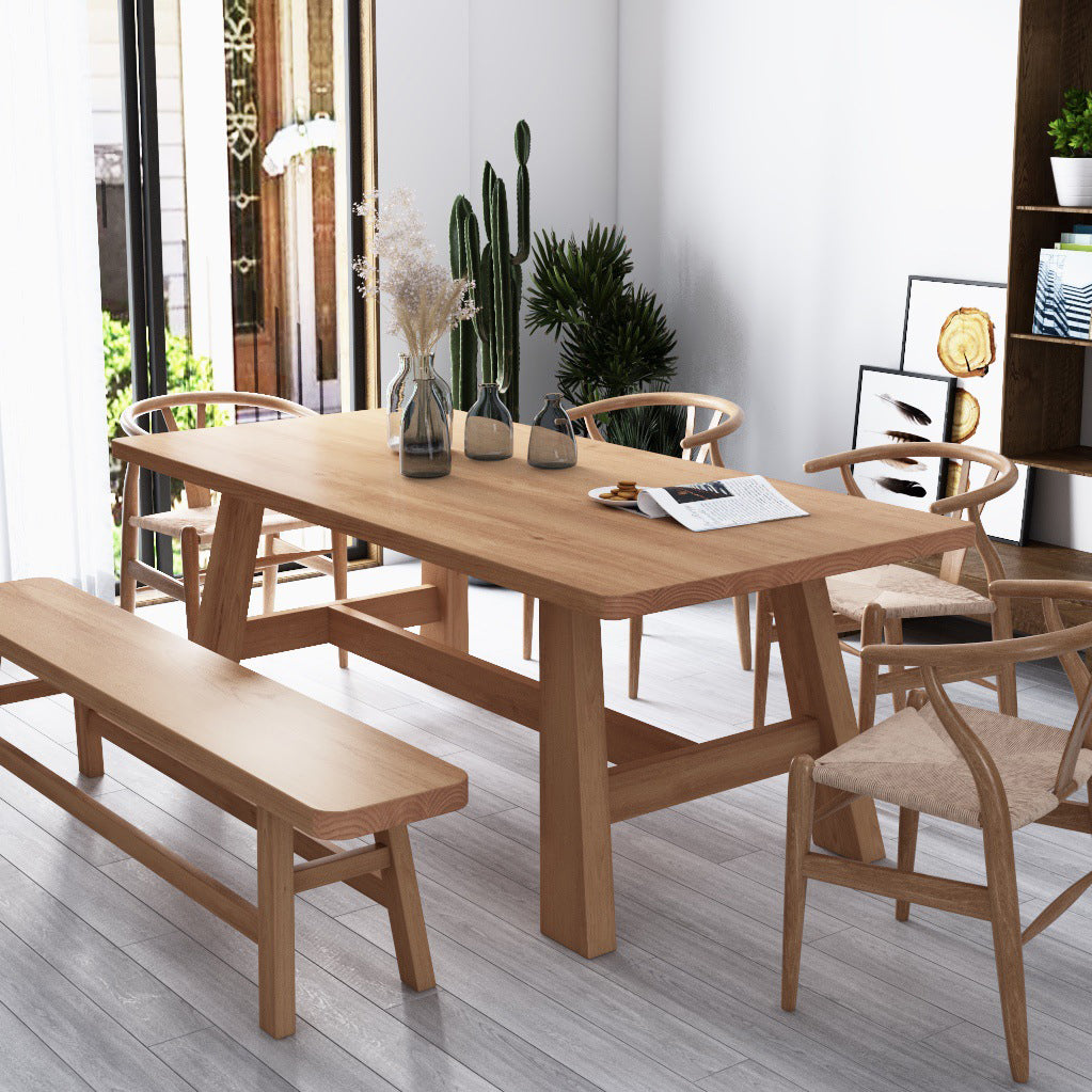 Natural Pine Solid Wood Table Modern Rectangle Trestle Base Table