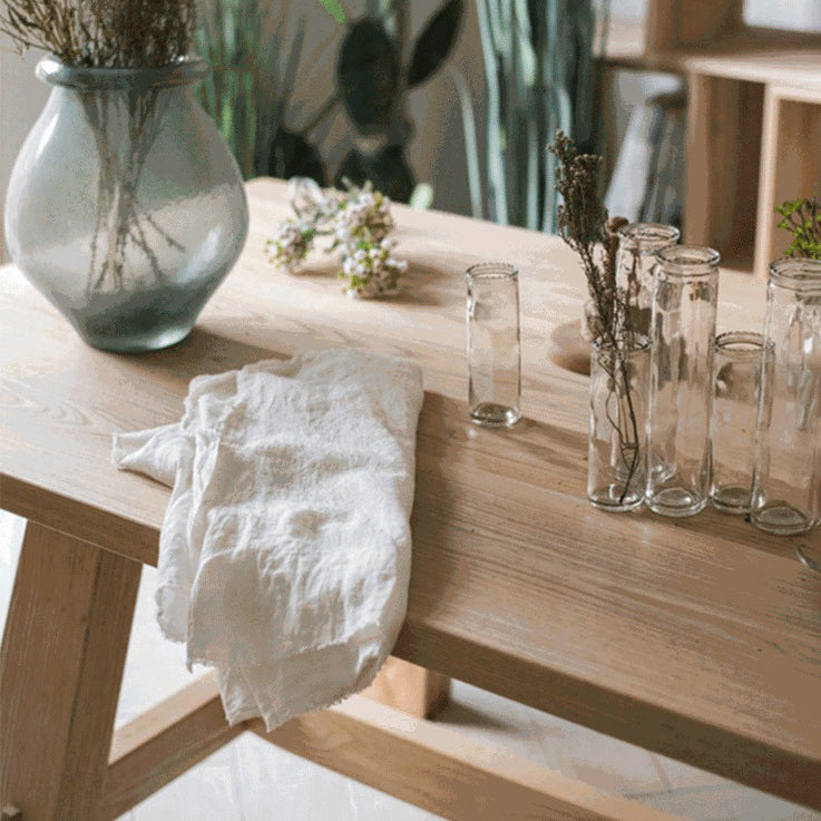 Natural Pine Solid Wood Table Modern Rectangle Trestle Base Table