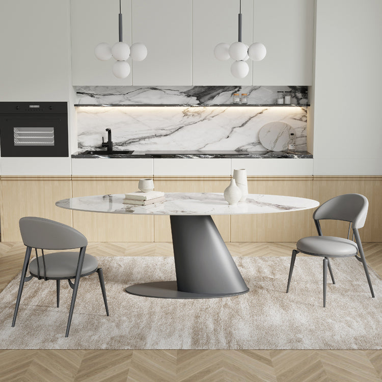Simplicity Oval Dining Table Sintered Stone Top Grey Pedestal Dining Table