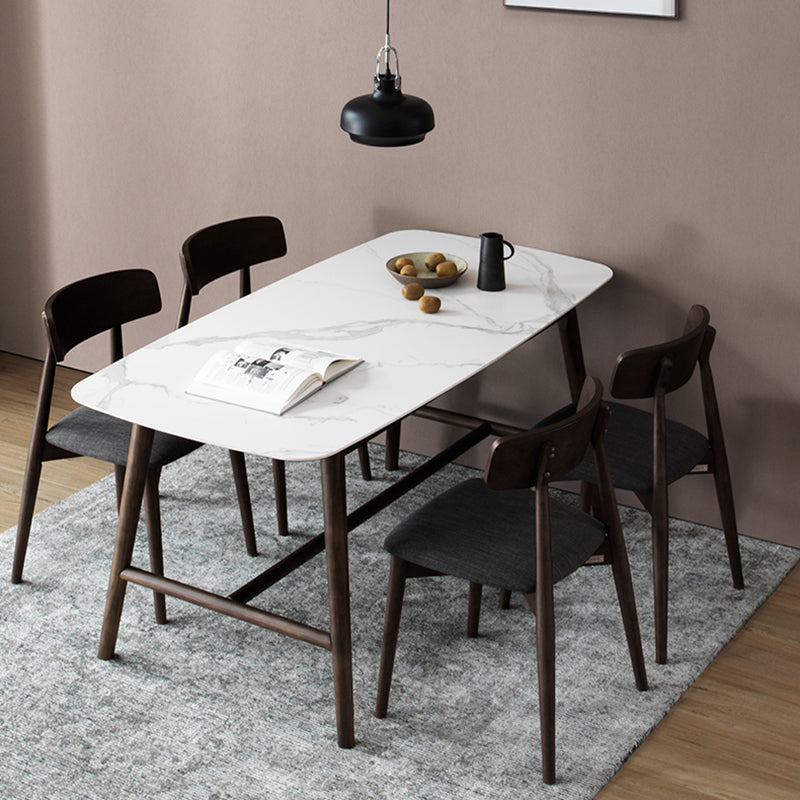 White Top Rectangle Dinner Table Mid-century Modern Style Trestle Base Table