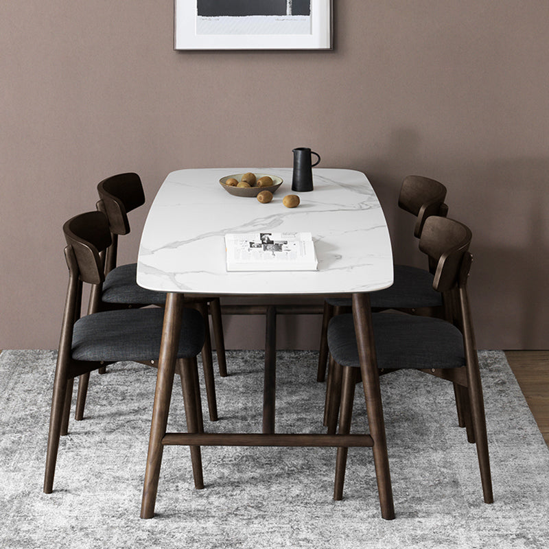 White Top Rectangle Dinner Table Mid-century Modern Style Trestle Base Table