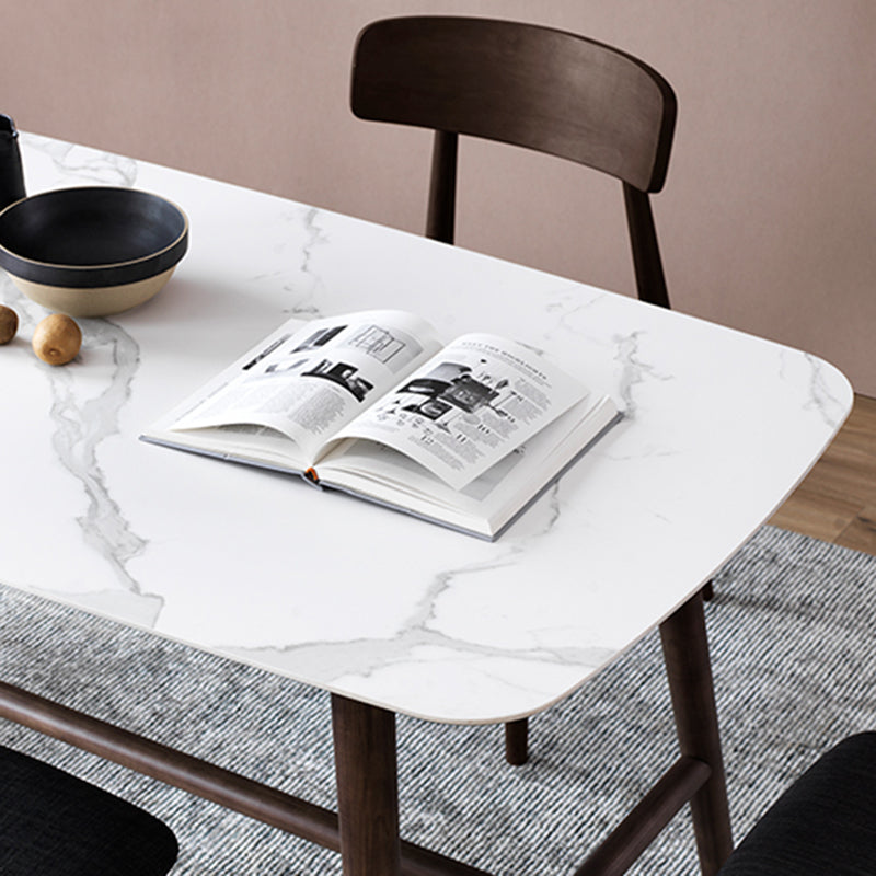 White Top Rectangle Dinner Table Mid-century Modern Style Trestle Base Table