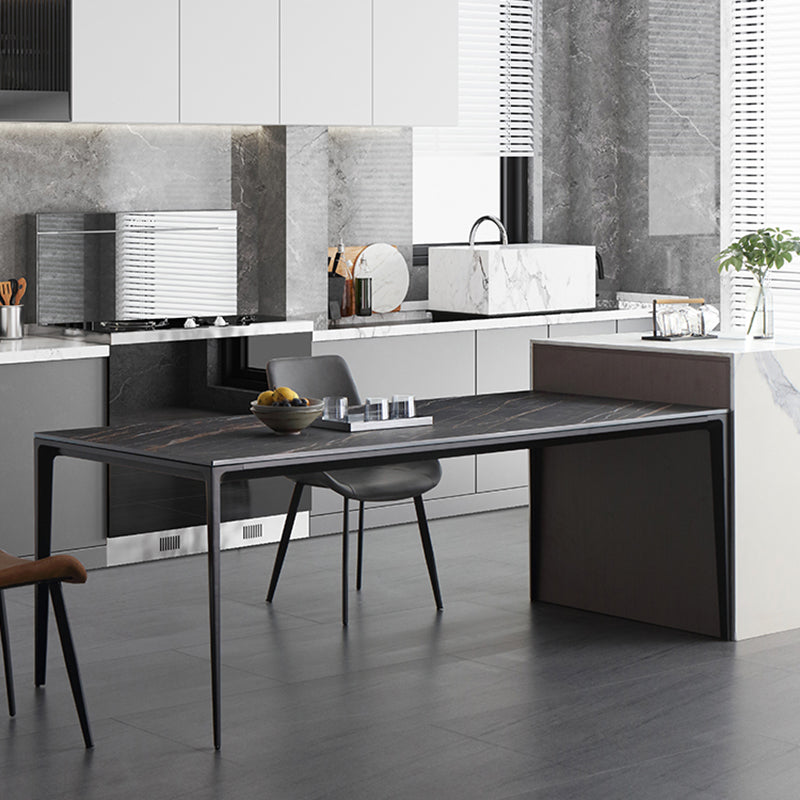 Industrial 4 Legs Dining Table Black Stone and Metal Dining Site Table