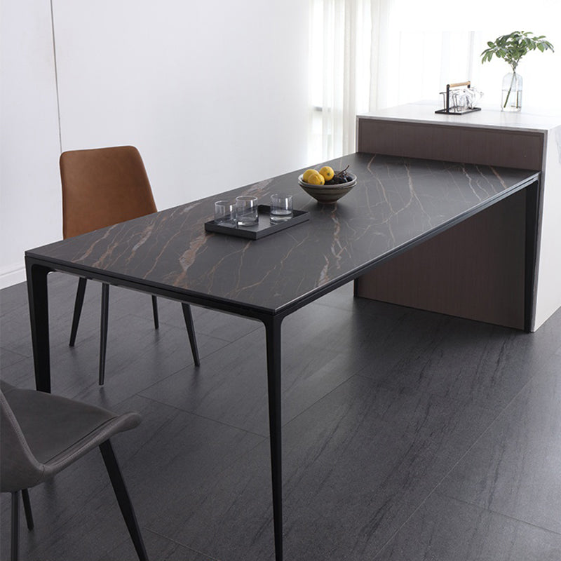 Industrial 4 Legs Dining Table Black Stone and Metal Dining Site Table