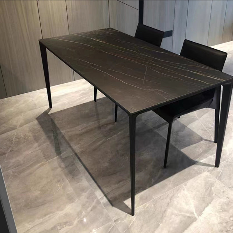 Industrial 4 Legs Dining Table Black Stone and Metal Dining Site Table