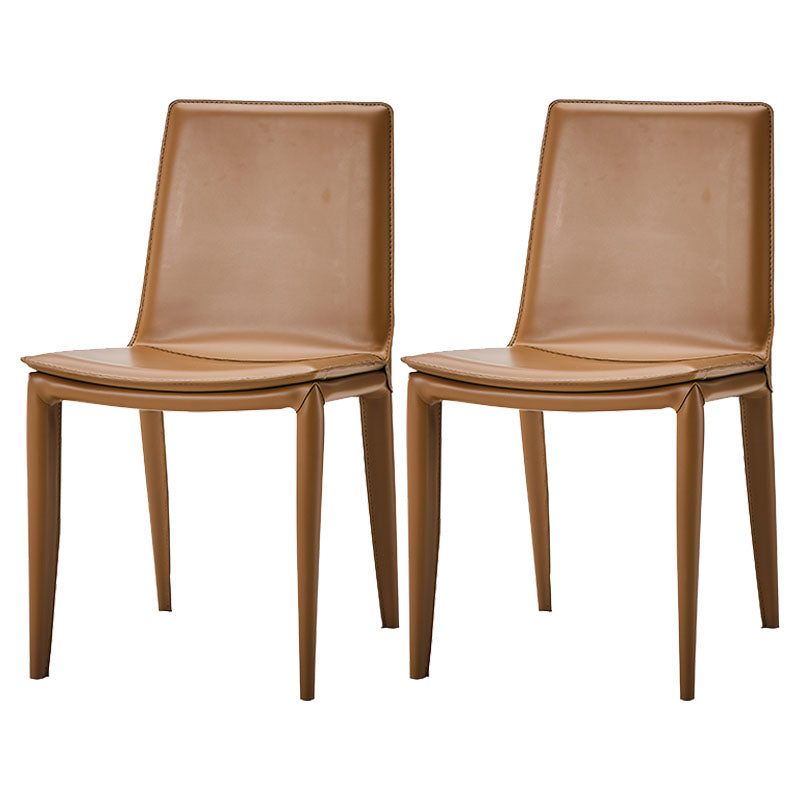 Leather Dining Side Chair Modern Design Armless Solid Back Chair