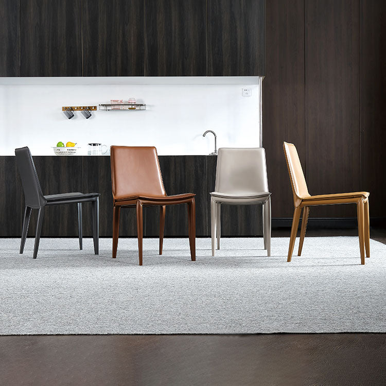 Leather Dining Side Chair Modern Design Armless Solid Back Chair