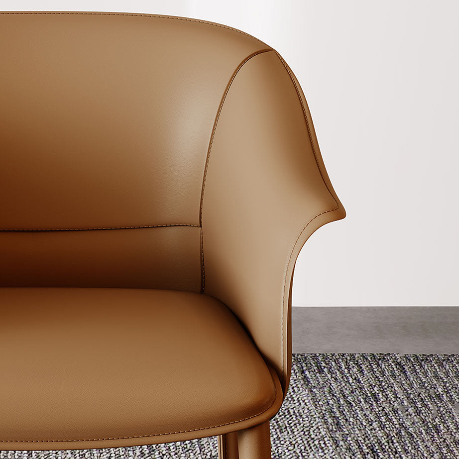 Solid Back Chair Contemporary Design Arm Leather Dining Chair
