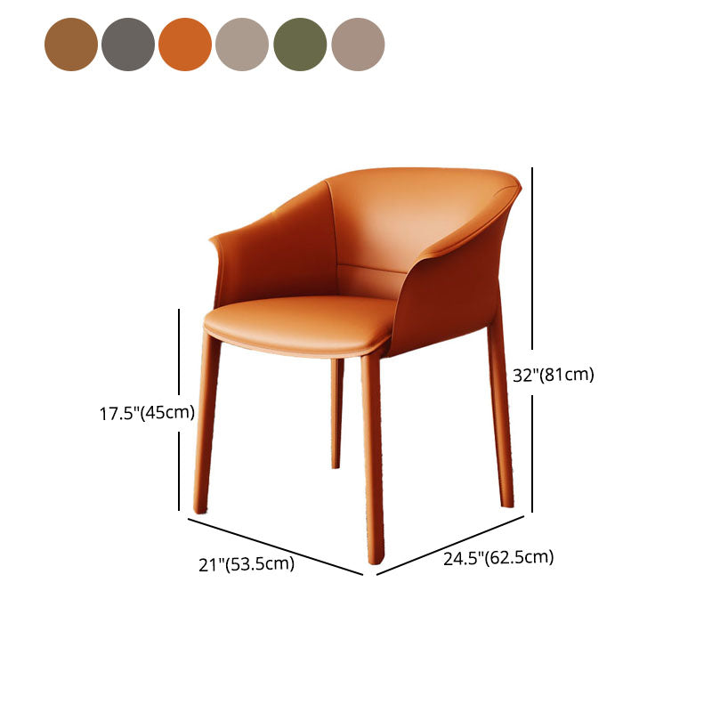 Solid Back Chair Contemporary Design Arm Leather Dining Chair