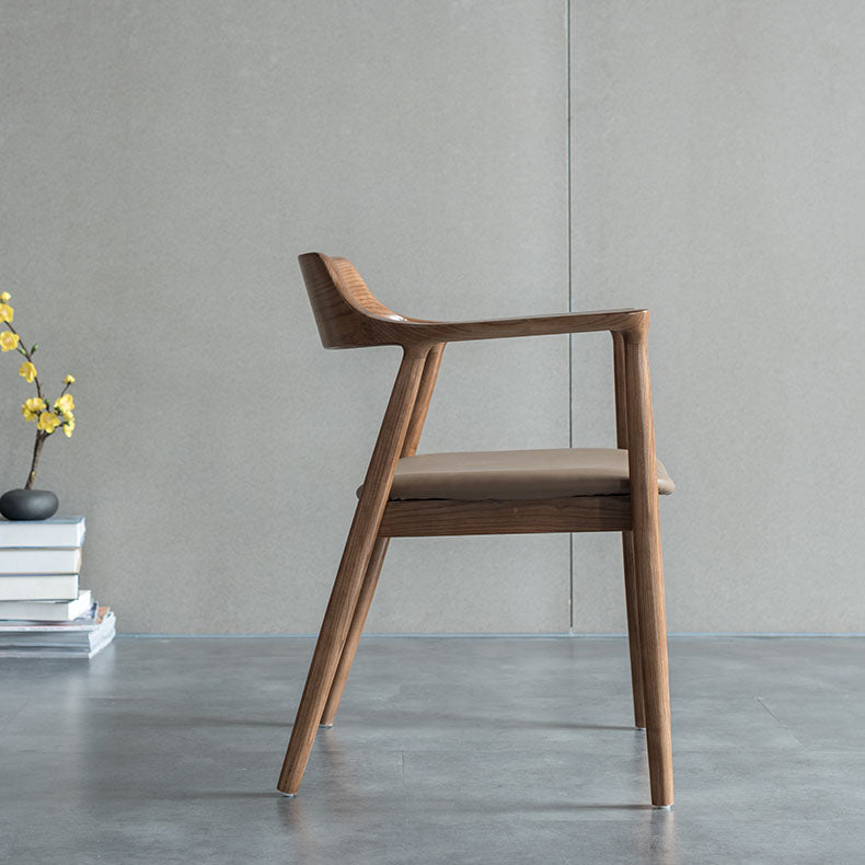 Arm Chair Traditional Style Dining Open Back Chair with Wooden Legs