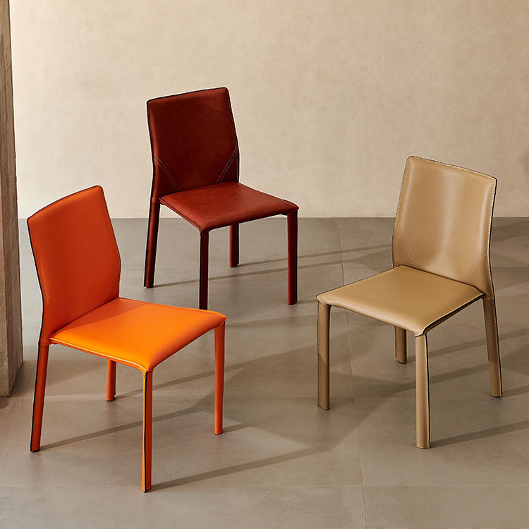 Contemporary Leather Dining Chair Armless Solid Back Chair for Home Use