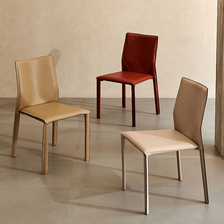 Contemporary Leather Dining Chair Armless Solid Back Chair for Home Use
