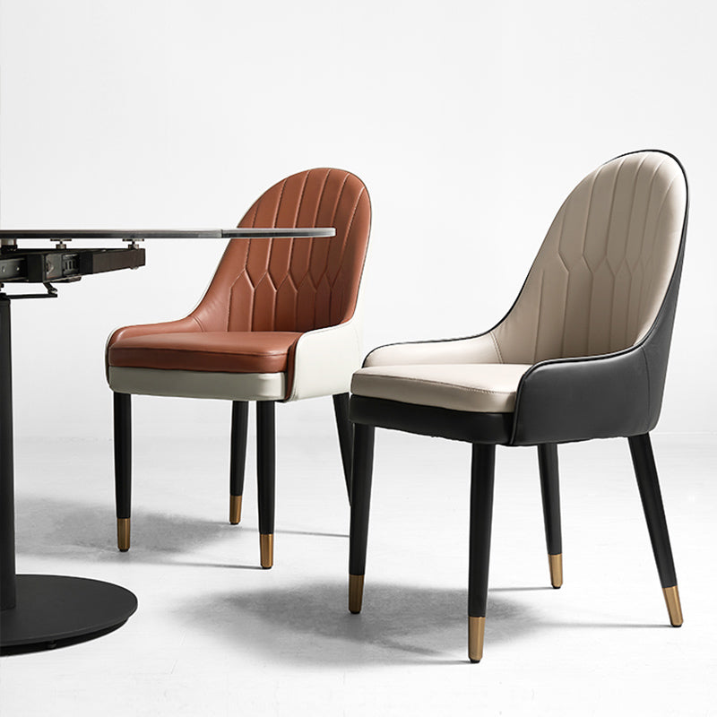 Leather Dining Chair Scandinavian Style Arm Solid Back Dining Side Chair for Home