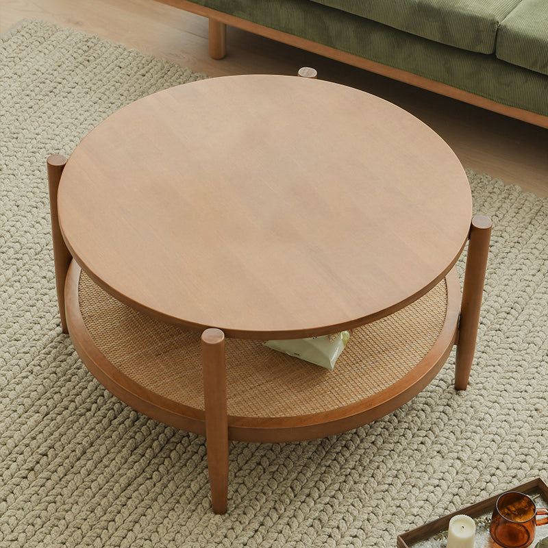 Scandinavian 4 Legs Coffee Table Round Wooden Coffee Table for Bedroom