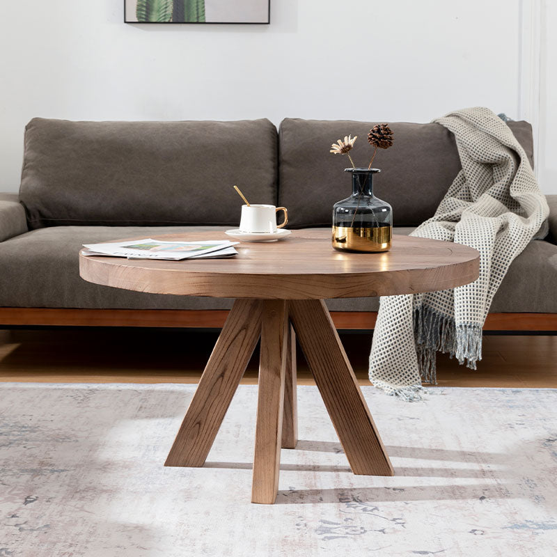 Scandinavian 4 Legs Coffee Table Round Wooden Coffee Table Set for Living Room
