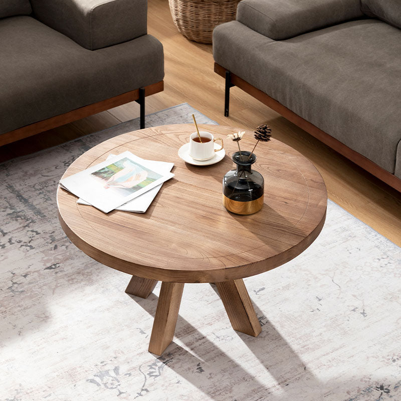 Scandinavian 4 Legs Coffee Table Round Wooden Coffee Table Set for Living Room