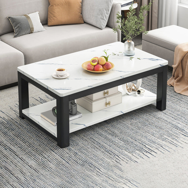 Rectangular Black Metal 4 Legs Base Design with Storage Shelf Coffee Table