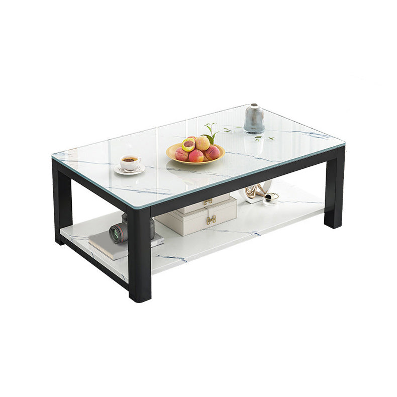 Rectangular Black Metal 4 Legs Base Design with Storage Shelf Coffee Table