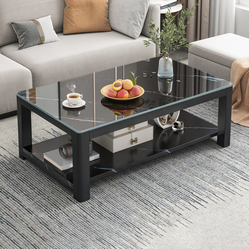Rectangular Black Metal 4 Legs Base Design with Storage Shelf Coffee Table