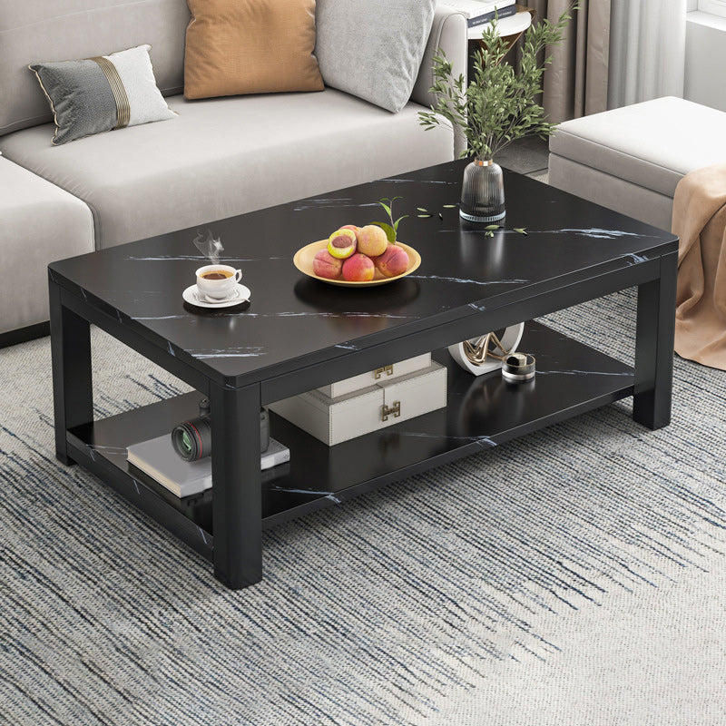 Rectangular Black Metal 4 Legs Base Design with Storage Shelf Coffee Table