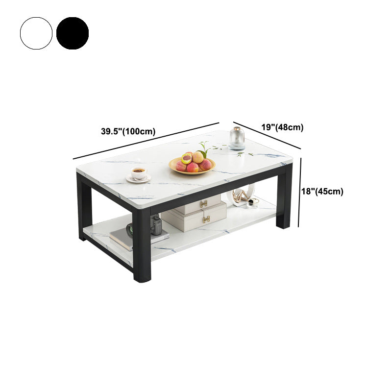 Rectangular Black Metal 4 Legs Base Design with Storage Shelf Coffee Table