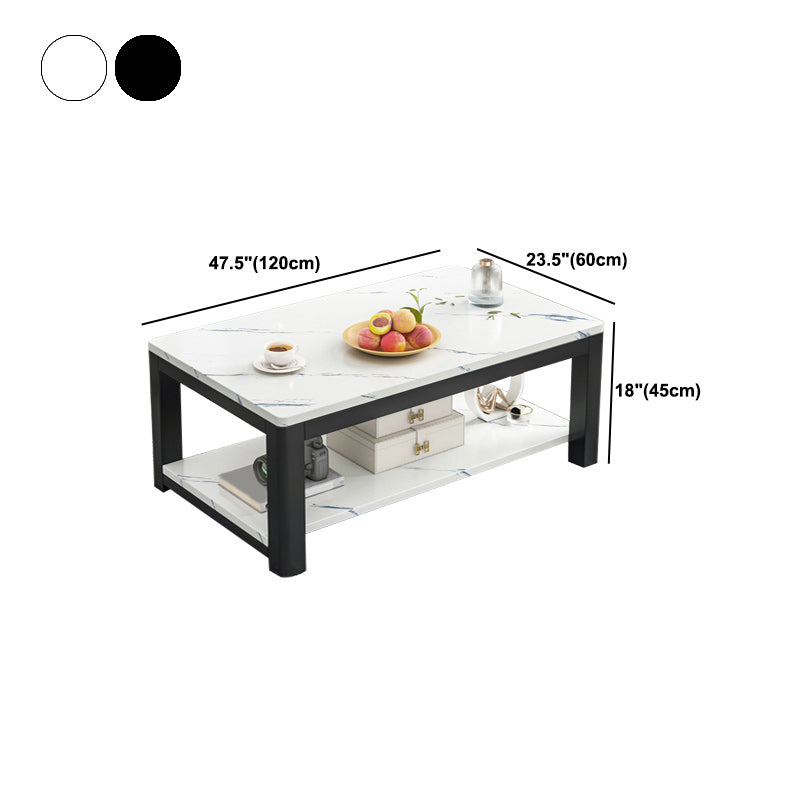 Rectangular Black Metal 4 Legs Base Design with Storage Shelf Coffee Table