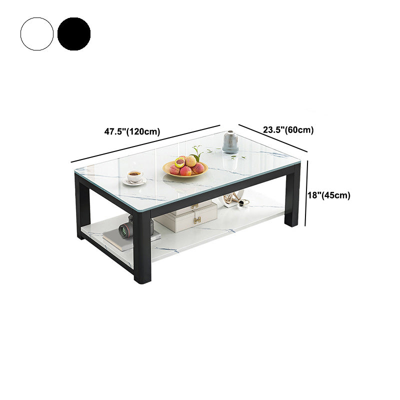 Rectangular Black Metal 4 Legs Base Design with Storage Shelf Coffee Table