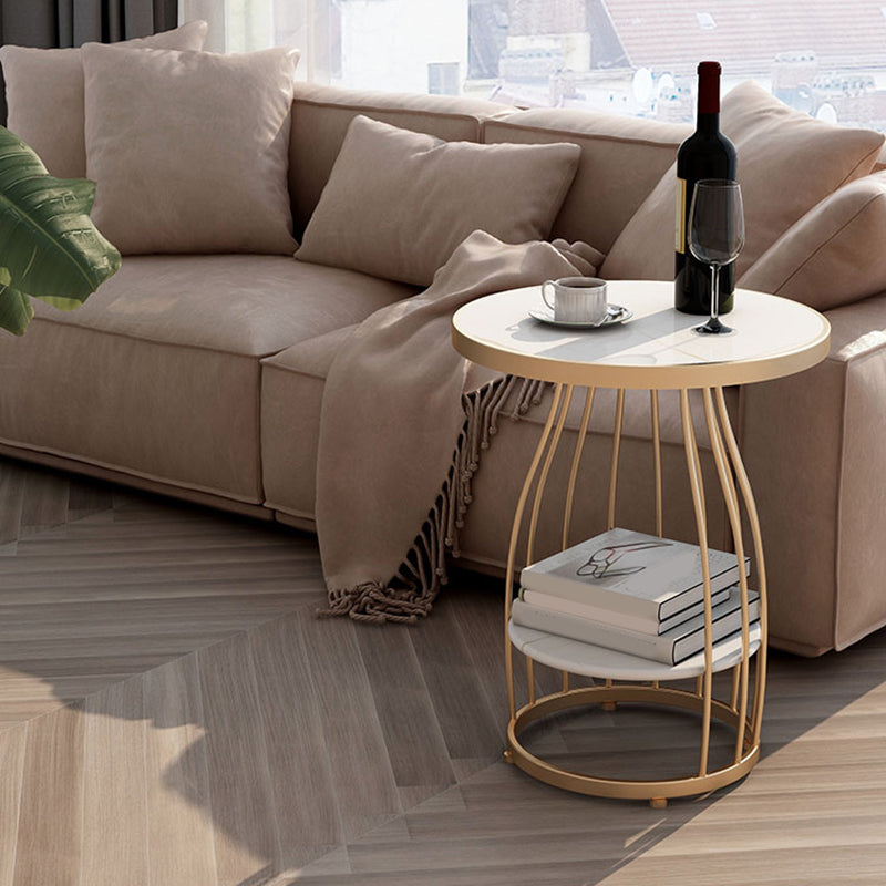 Modern Round Side End Table Frame End Table with Storage and Shelf