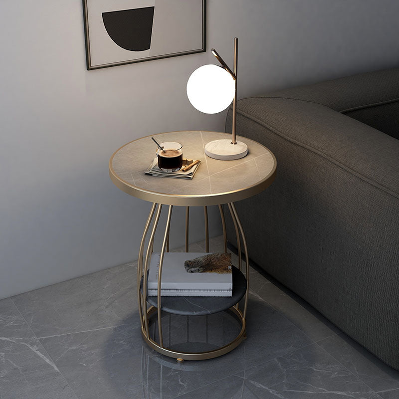 Modern Round Side End Table Frame End Table with Storage and Shelf