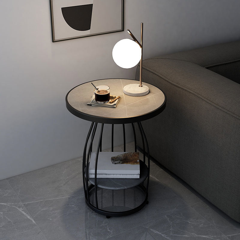 Modern Round Side End Table Frame End Table with Storage and Shelf
