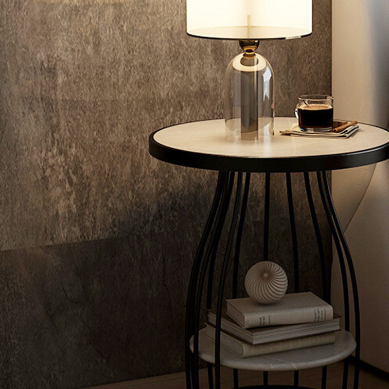 Modern Round Side End Table Frame End Table with Storage and Shelf