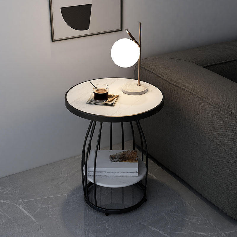 Modern Round Side End Table Frame End Table with Storage and Shelf