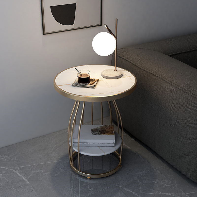 Modern Round Side End Table Frame End Table with Storage and Shelf