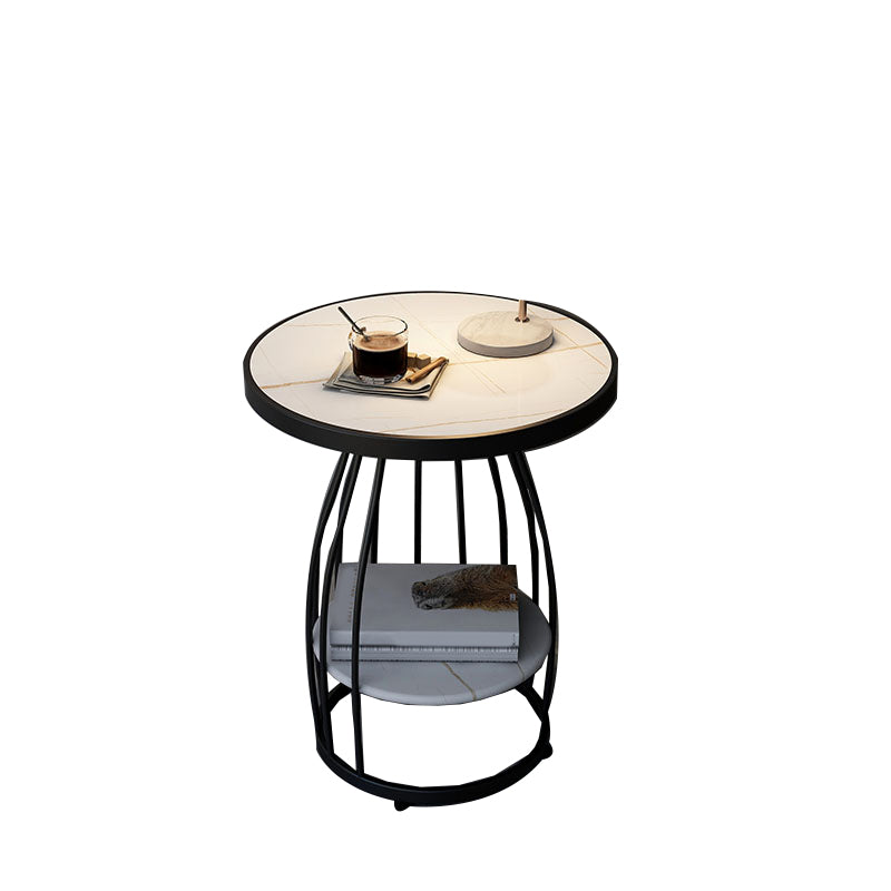 Modern Round Side End Table Frame End Table with Storage and Shelf