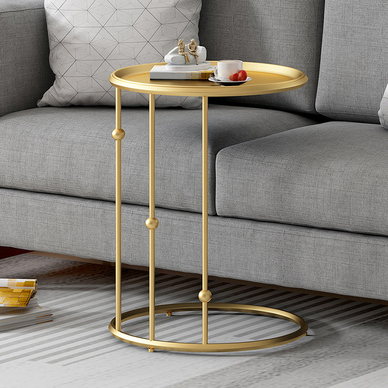 Mid-Century Black / Gold Metal Round Tray Top End Table C Side Table