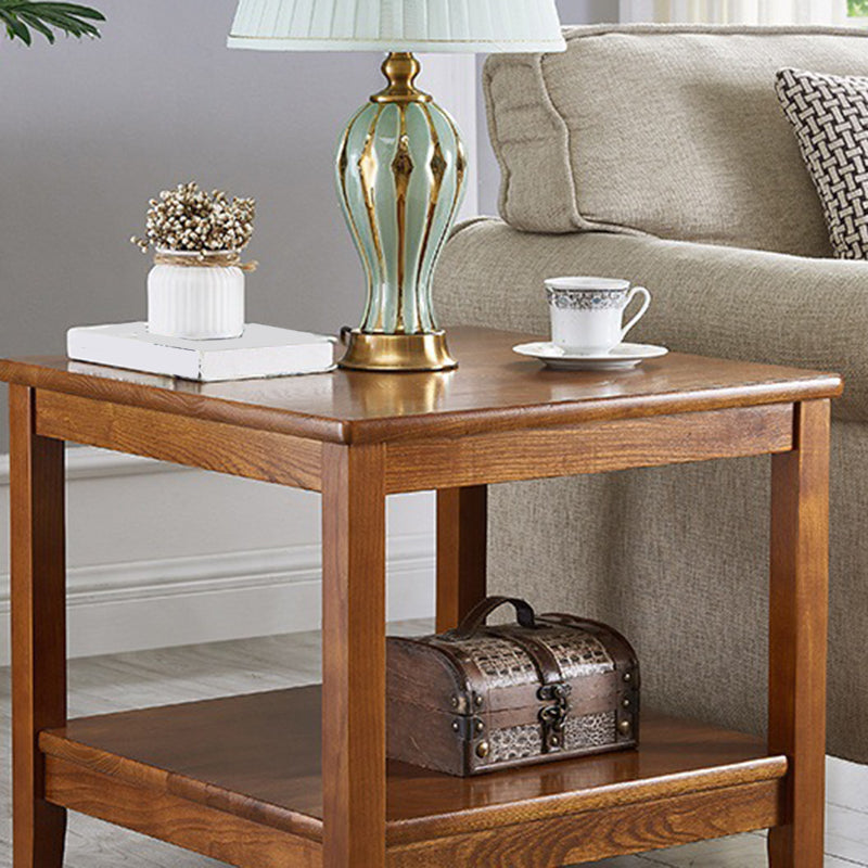 Square Wood Sofa Side Table Double Tier End Table for Living Room