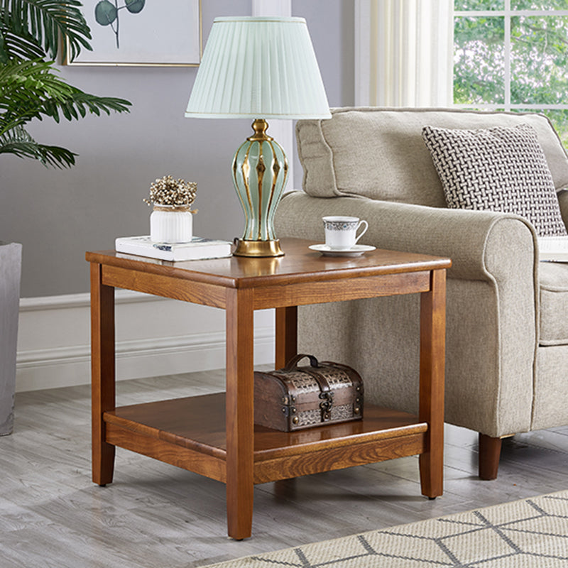 Square Wood Sofa Side Table Double Tier End Table for Living Room