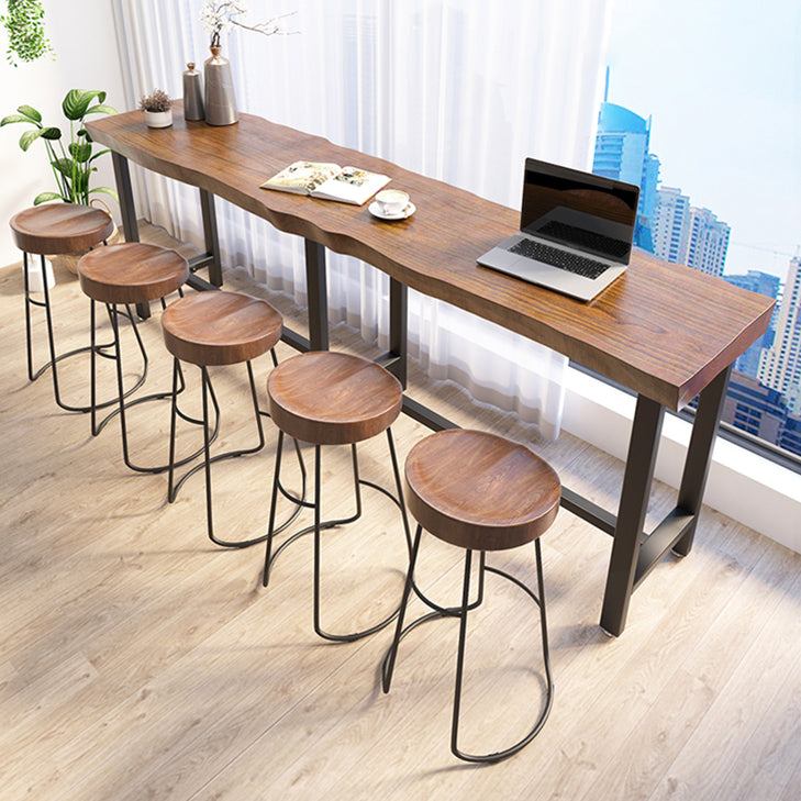 Wood Top Bar Dining Table Traditional Luxury Rectangle Bar Table with Black Trestle Base