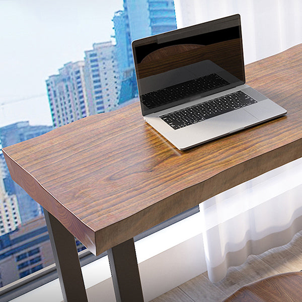 Wood Top Bar Dining Table Traditional Luxury Rectangle Bar Table with Black Trestle Base