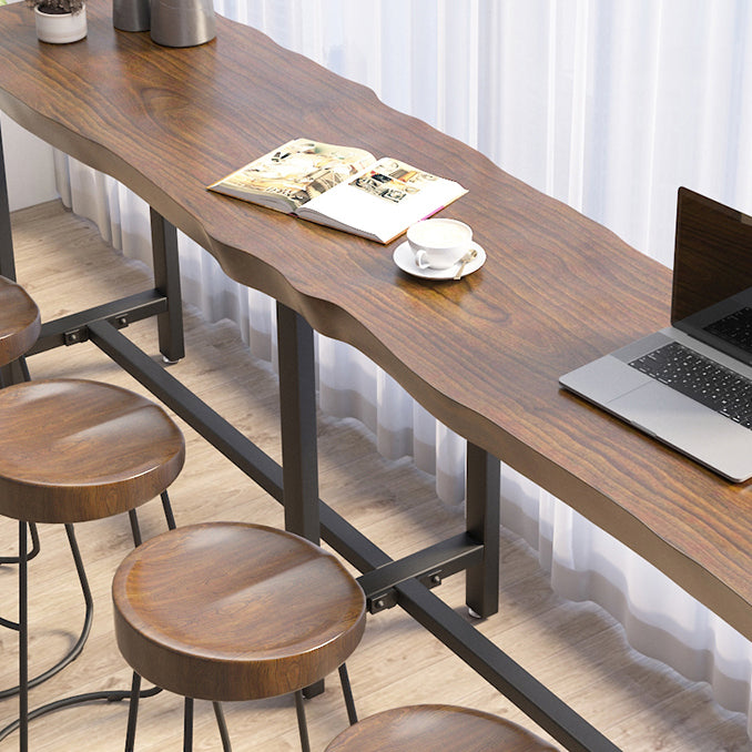 Wood Top Bar Dining Table Traditional Luxury Rectangle Bar Table with Black Trestle Base