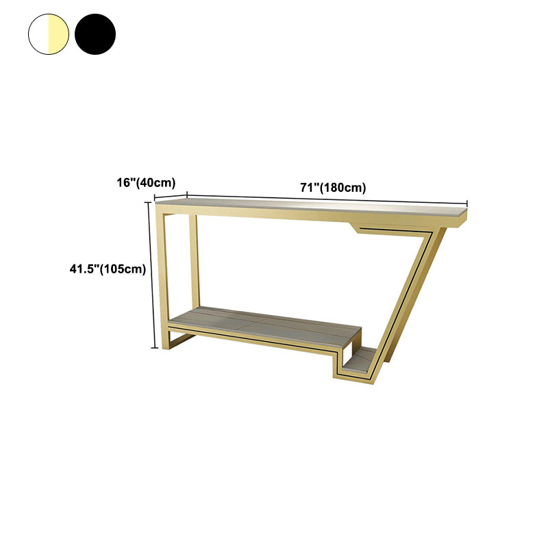 Polished Finish Stone Top Bistro Table Glam Pub Table with Metal Base