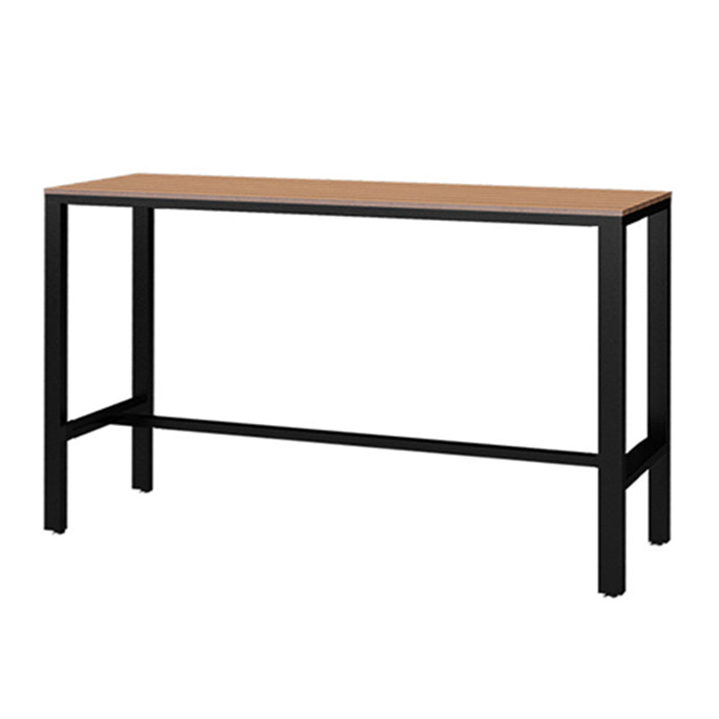 Contemporary Pub Table with Trestle Light Brown Faux Wood Top Bar Table