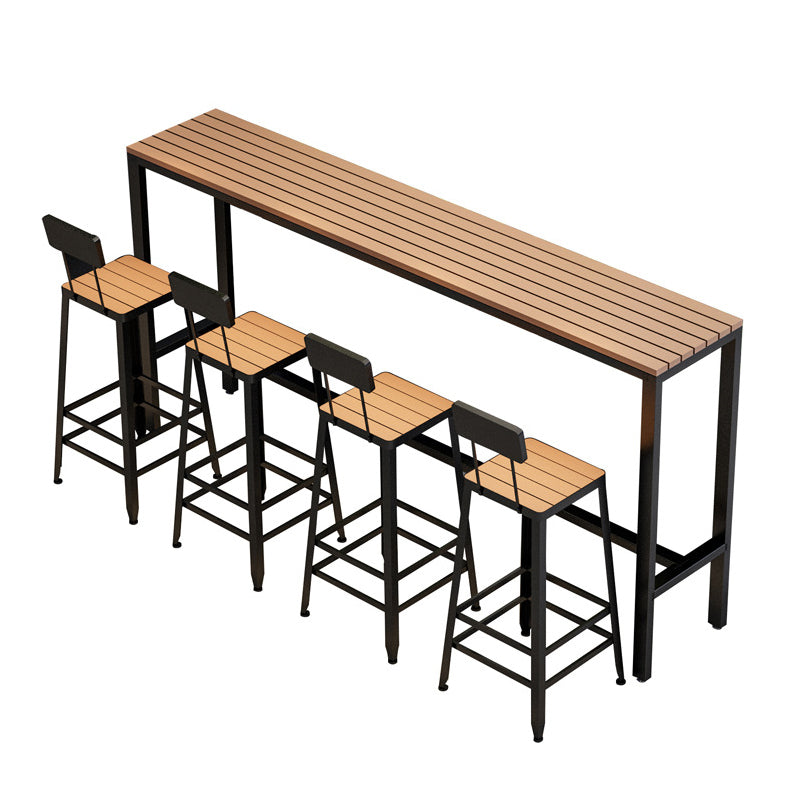 Contemporary Pub Table with Trestle Light Brown Faux Wood Top Bar Table