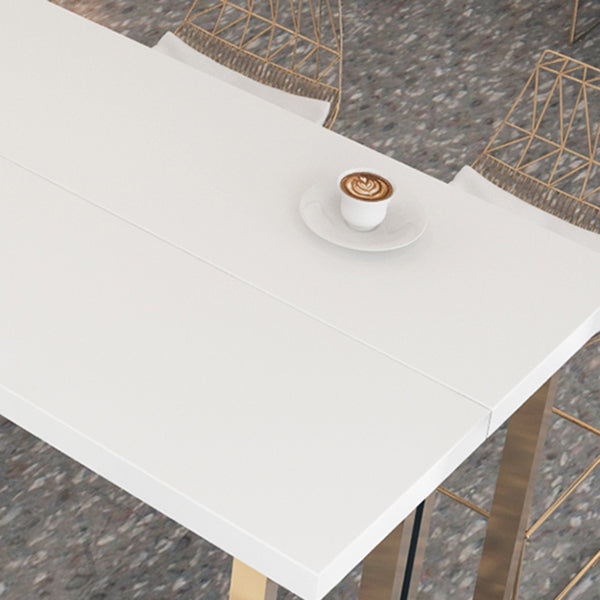 Glam Pub Table with Gold Metal Sled White Solid Wood Top Bar Table