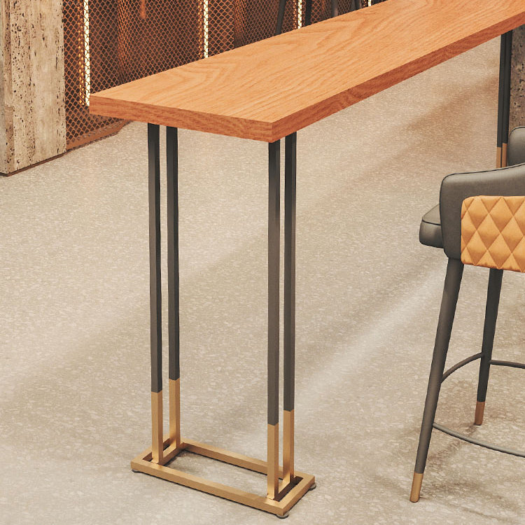 Rectangle Solid Wood Top Bistro Table Glam Pub Table with Metal Base