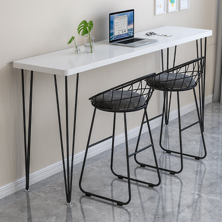 Polished Finish Wood Top Bar Table Glam Style Metal Frame Pub Table