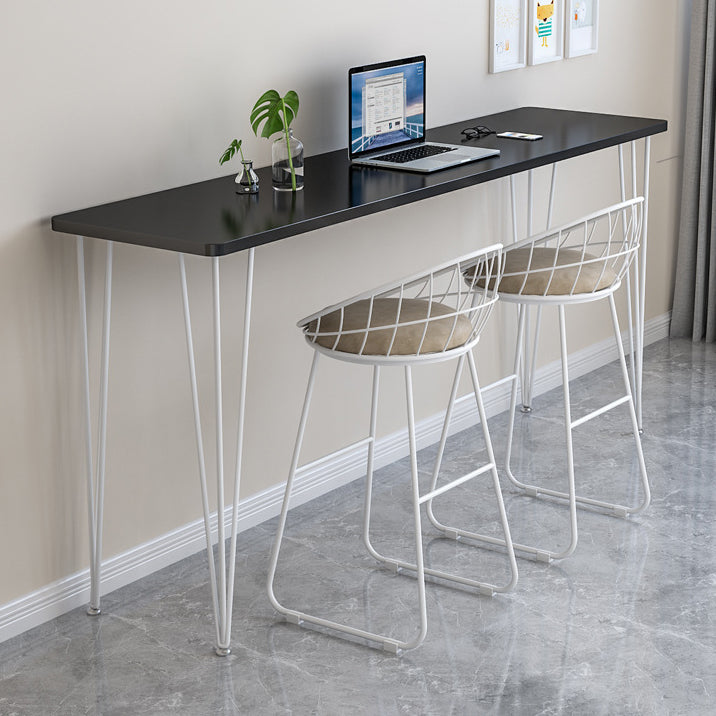 Polished Finish Wood Top Bar Table Glam Style Metal Frame Pub Table