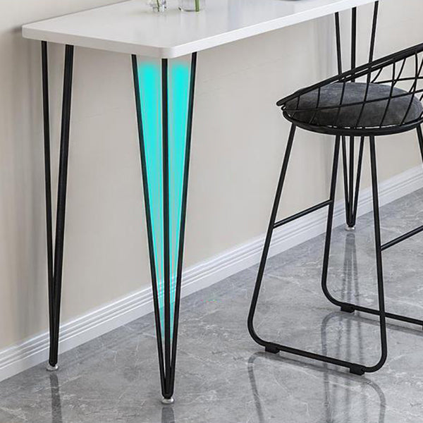 Polished Finish Wood Top Bar Table Glam Style Metal Frame Pub Table